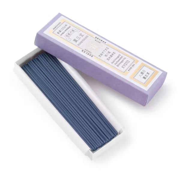 Box of blue incense sticks on a white background