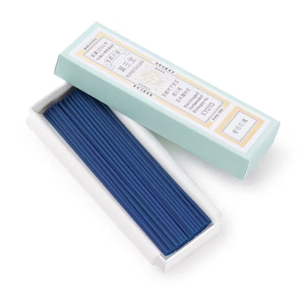 Box of blue incense sticks on a white background