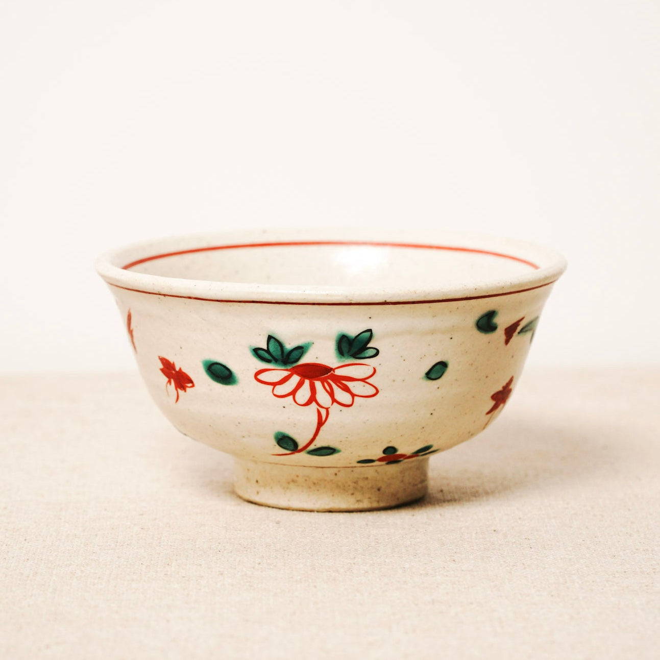 Nakagawa Good Day Rice Bowl with hand-painted peonies and butterflies in aka-e style