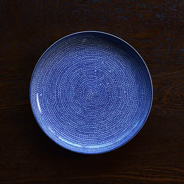 Arita Ware 22cm Plate - Blue Arabesque & Chrysanthemum