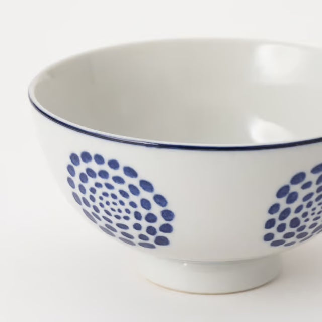 Arita Ware Rice Bowl - Blue Arabesque & Chrysanthemum