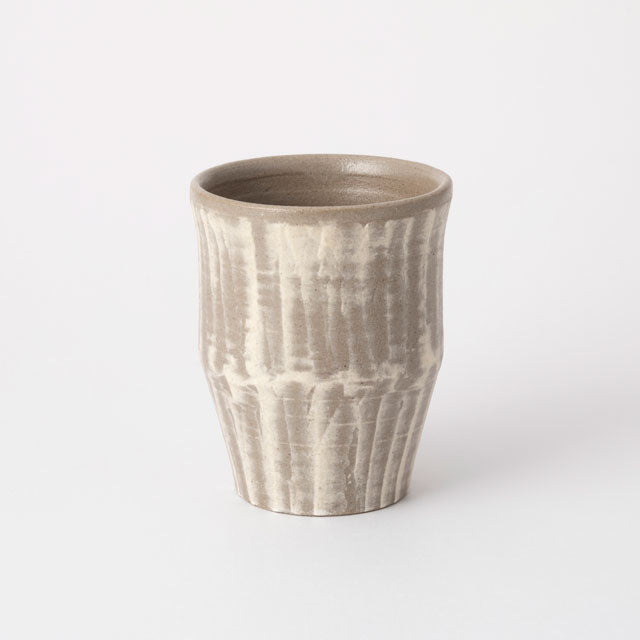 Mashiko Ware Tea Cup - White and Grey Hand Striped