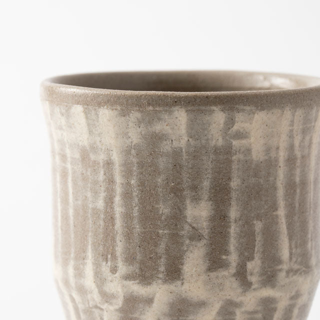 Mashiko Ware Tea Cup - White and Grey Hand Striped