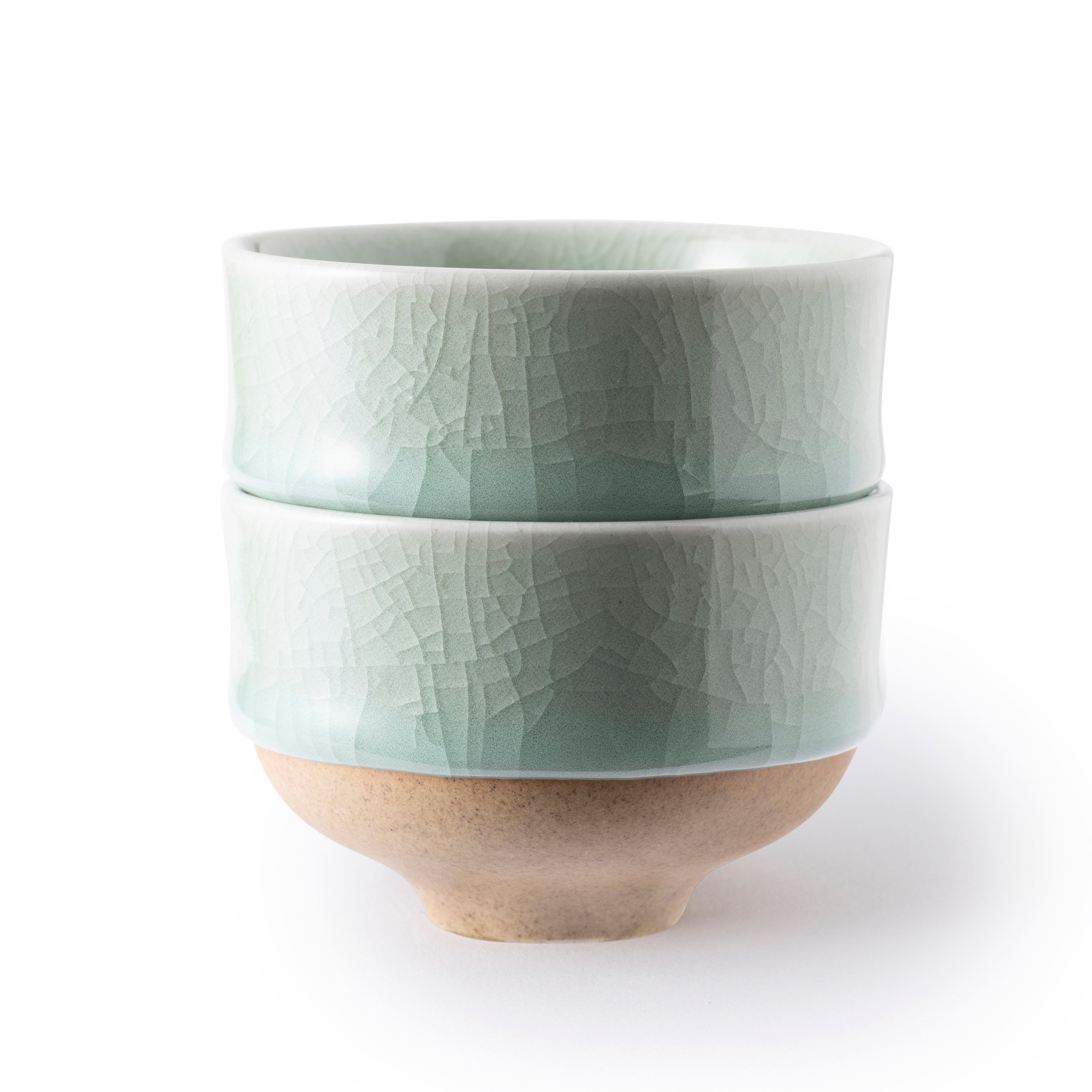 Nabeshima Kosen Kiln Celadon Set of 2 Tea Cup & Saucer - Crackle Glaze