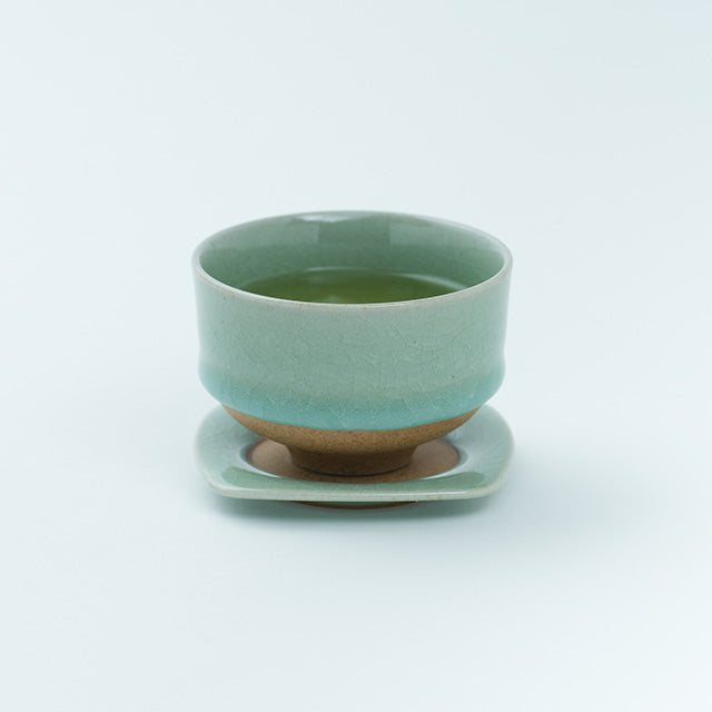 Nabeshima Kosen Kiln Celadon Set of 2 Tea Cup & Saucer - Crackle Glaze